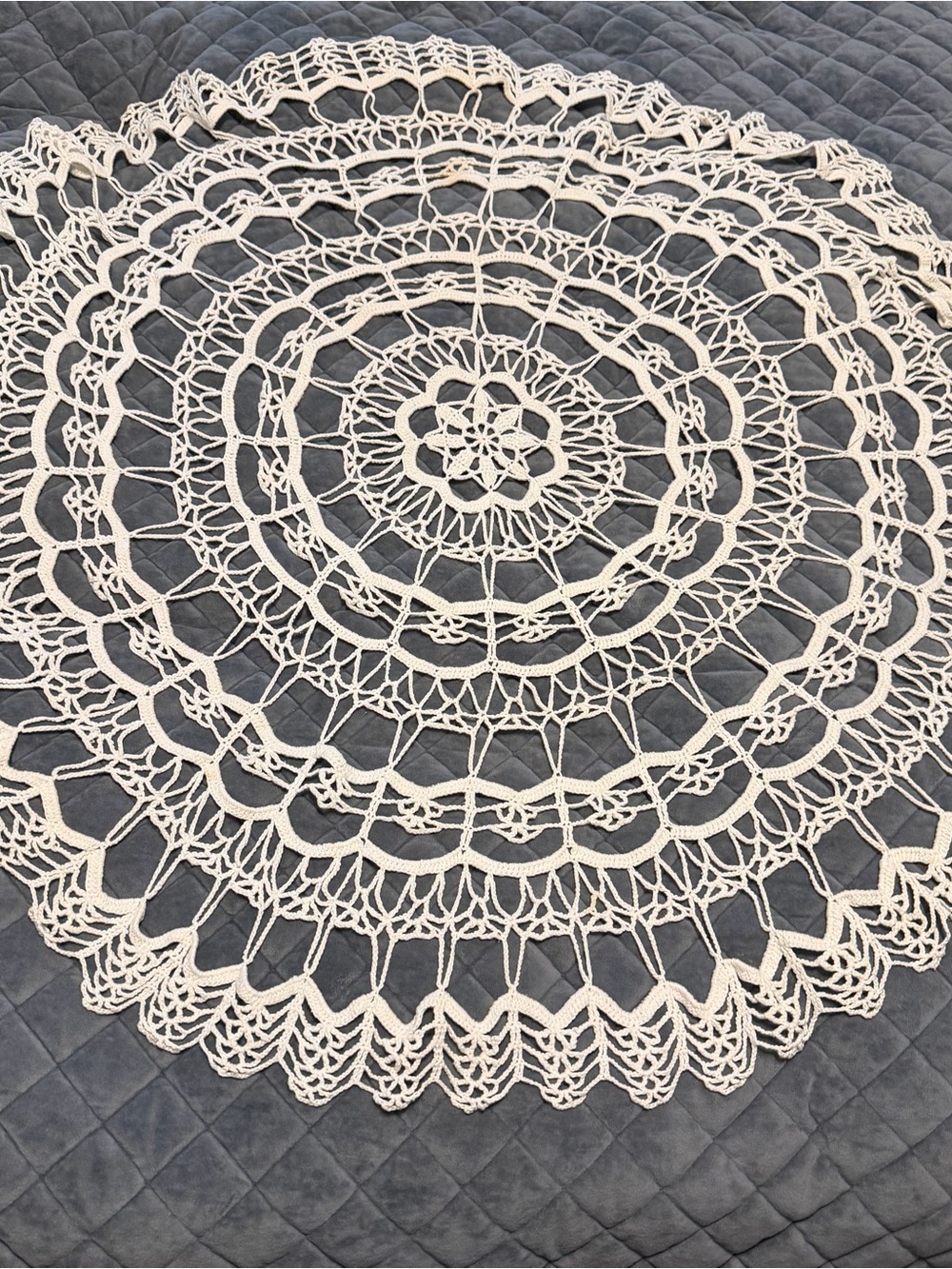 Vintage 1980s Poland Handmade White 42” Lace Crochet Tablecloth Dolly Cotton NEW